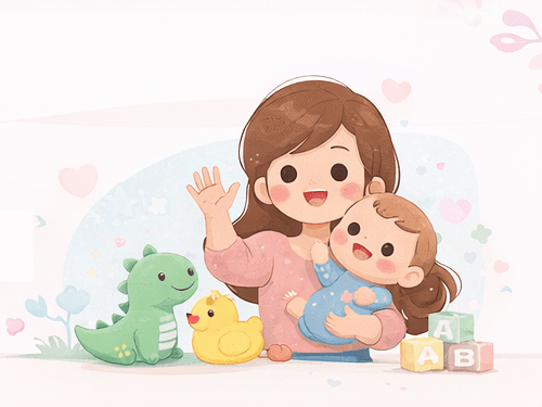 mamá y bebé jugando samucitos